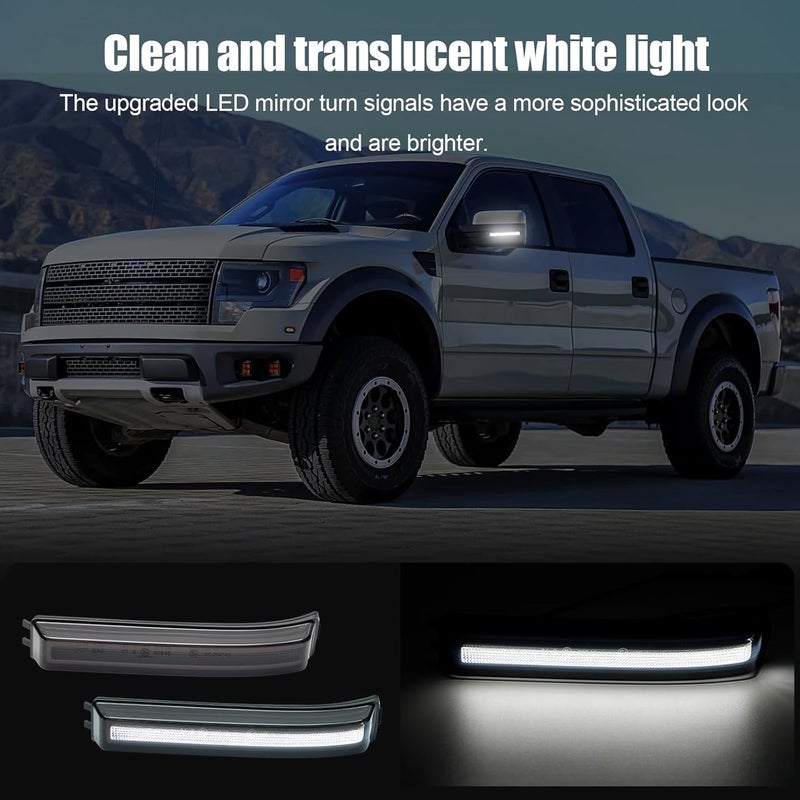 Aexploer Side View Mirror Turn Signal Lights Clear LED Assembly F150 2009 2010 2011 2012 2013 2014/for Mark LT 2013 2014 for Raptor 2010-2014 Blink Turn Marker Lamp (A,Smoked Lens White Light) - Image 3